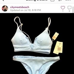 L*Space Ribbed Classic Bikini Bottom in Sky Blue XS NWOT Liner in tact