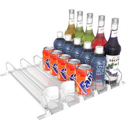 New! Unused! 5 Rows Drink Organizer for Fridge, 15'' Soda Can Dispenser for Fridge with Pusher Glide, Width Adjustable Fridge Can Organization Hold Up