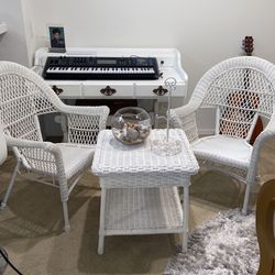 2 wicker chair and 1 table white antique beautiful rattan garden decor plastic excellent patio furniture