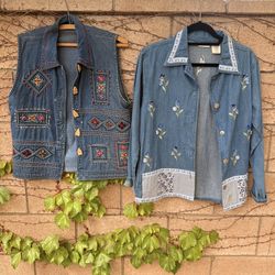 Vintage embroidered cotton denims small