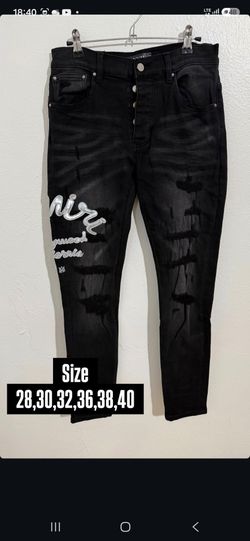 AMIRI BLACK DISTRESSED SCRIPT LOGO DENIM JEANS NEW COLLECTION