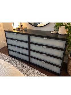 IKEA HOPEN 8-Drawer Dresser – Black/ Frosted Glass