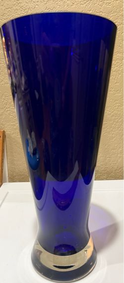 Handcrafted Mouthblown Cobalt Blue Glass Vase Poland 11.5 Inches Tall