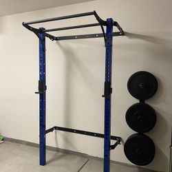 Pro PRx Wall-Mounted Folding Squat Rack System w/ Pull-Up Bar, Barbell & Weight Storage