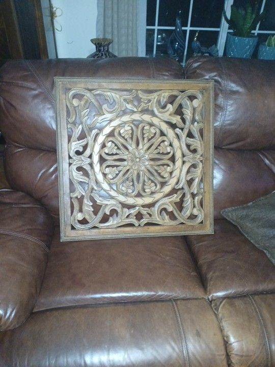 Natural Color Wood Carving Panel 24" X 24" Teak Wood Carved Panel 