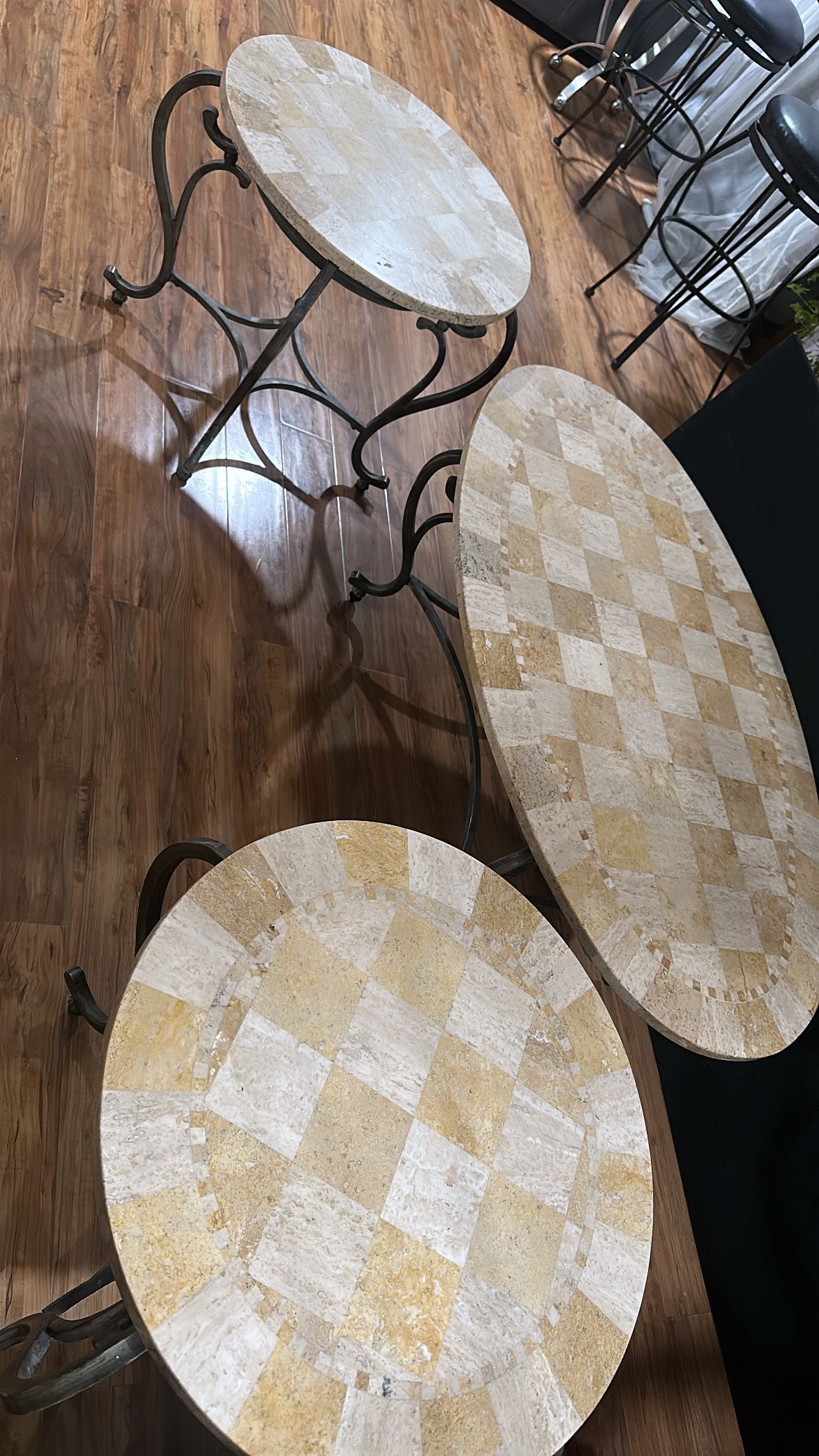 Ashley Furniture Marble Checkered Premium Table Set 3 Piece Lot (Coffee Table and 2 Side/End Tables)
