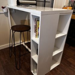 CB2 White High Dining Table with Storage 