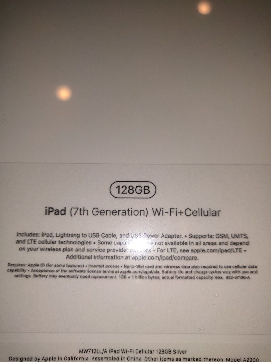 Brand new in sealed box, 2019 128 GB iPad cellular + wifi