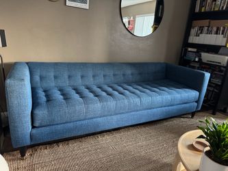 Mid-Century Modern Blue Tufted Sofa
