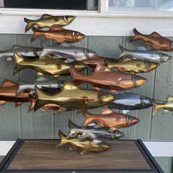 Seafood, Restaurants Metal Wall Decoration Large Fish Family Metal Wall Art 