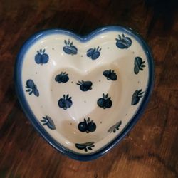 Ceramika Artystyczna Polish Pottery 5" Heart Bowl - Blueberry Fields Forever #55