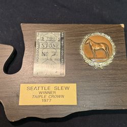 Vintage 1977 Triple Crown Winner Seattle Kentucky, Kentucky Derby With Winning Ticket Plaque
