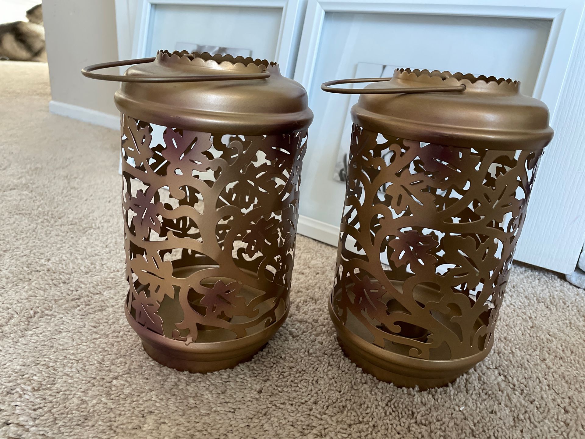 2 Gold lantern candle holders for decor! $5 both