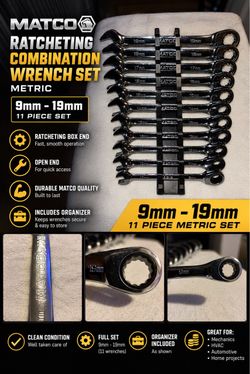MATCO 11-Piece Metric Ratcheting Wrench Set 9mm–19mm