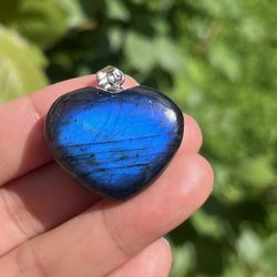 Stainless Steel Two Color Labradorite Heart Pendant