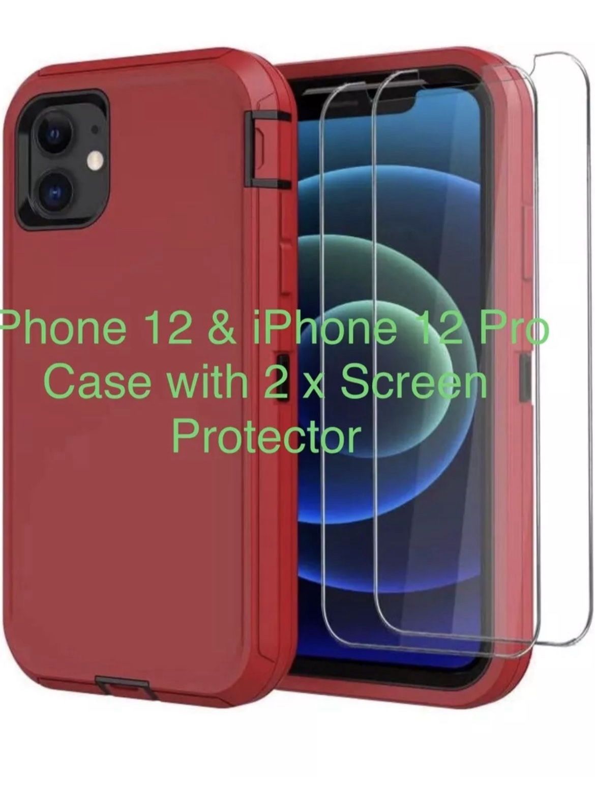 Case for iPhone 12 iPhone 12 Pro Case with 2 x Screen Protector