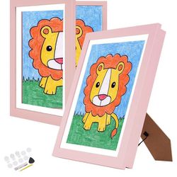 2PK Kids Art Frames 8.5x11 Front Opening Great for Kids Drawings Storage, pink