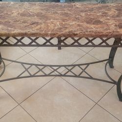 “Modern Faux Marble Sofa/Console Table – Metal Base – Great Condition”