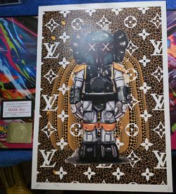 Banksy print with Louis Vuitton and Star Wars the mandalorian.