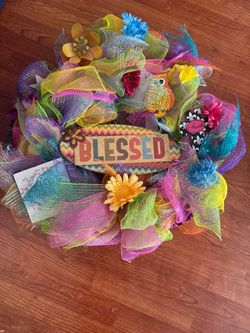 Handmade Blessed Deco Mesh Wreath