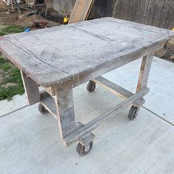 Wood work table on wheels