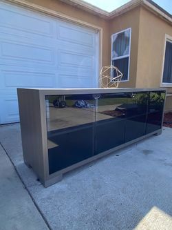 Modern Credenza with Dark Glass Doors