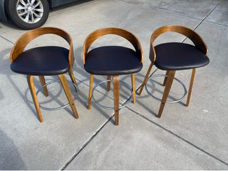 Set of 3 Swivel Wood Bar Stools