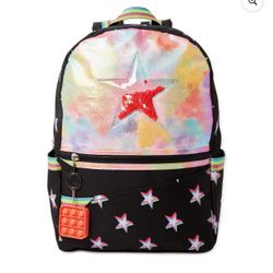 Wonder Nation Girls 17" Laptop Backpack Sports Glam Black Star Confetti $10 NEW
