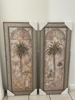 Set of 2 Framed Palm Tree Wall Art Panels
