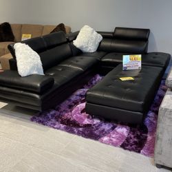 🔥🔥 $899 🔥🔥 Sale Black Or Gray Leather Sectional Sofa Couch W Ottoman ** Ellenton Outlets ** Call 📞 Or Visit Us!