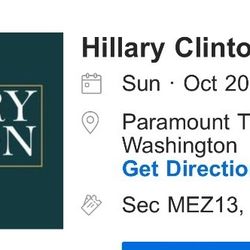 2 Tix To Hillary Clinton In Seattle Wa 10-20-24