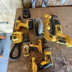 Various Dewalt Tools+ A Black And Decker Jig Saw