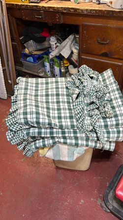 Green J.C. Penney checked curtains