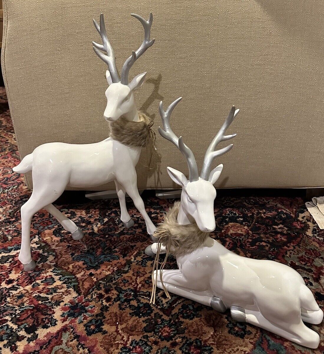 2 Holiday / Christmas Reindeer Figurines - Handcrafted/painted Deer Decor