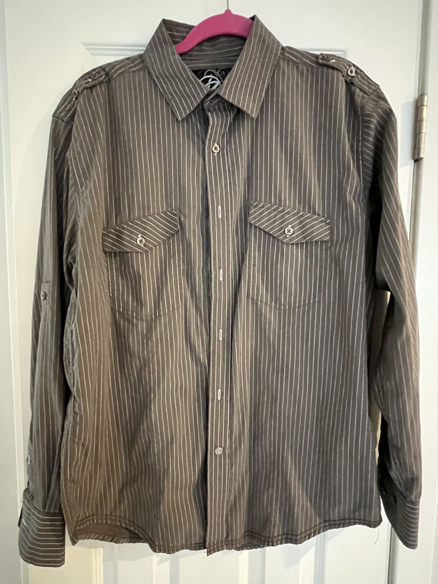 Drill Clothing Company Brown Striped Long Sleeve Shirt Men’s Sz Large