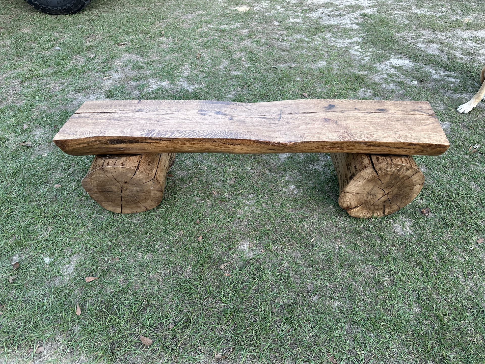 Solid Oak Log Bench