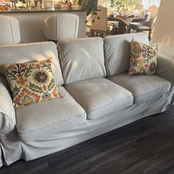 Modern Beige Fabric Sofa – 3-Seater Couch, Comfortable & Stylish