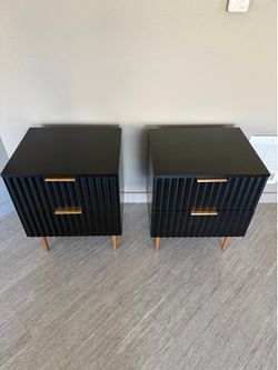 Pair of Black Nightstands with Gold Handles