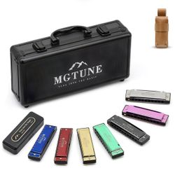 Blues Harmonica Set of 7 Keys, 10 Hole 20 Tones Blues Harp C D E F G A Bb Keys, Mouth Organ Little Harp Kit with Case for Adults and Kids Beginners