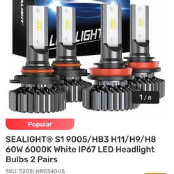 SEALIGHT® S1 9005/HB3 H11/H9/H8 60W 6000K White IP67 LED Headlight Bulbs 2 Pairs