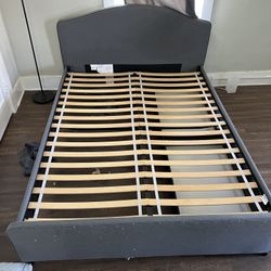 Upholstered Platform Bed Frame with Storage Drawers (Full/Queen)