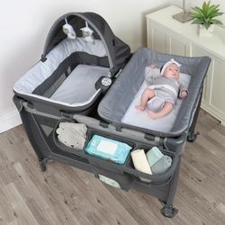 Baby Trend Simply Smart 2.0 Nursery Play Center with Bassinet and Travel Bag – Slate Gray