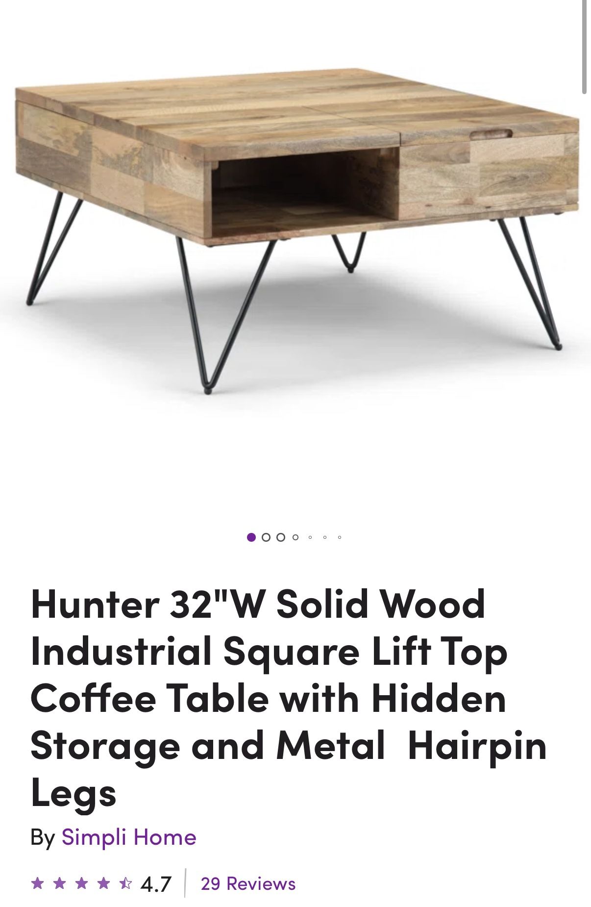 Modern Solid Wood Lift-Top Coffee Table – $300 (OBO)