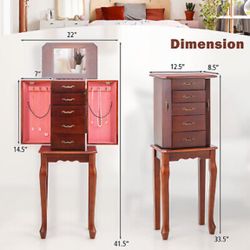 Costway Armoire Jewelry Cabinet Storage Chest Stand Organizer Necklace Wood NEW