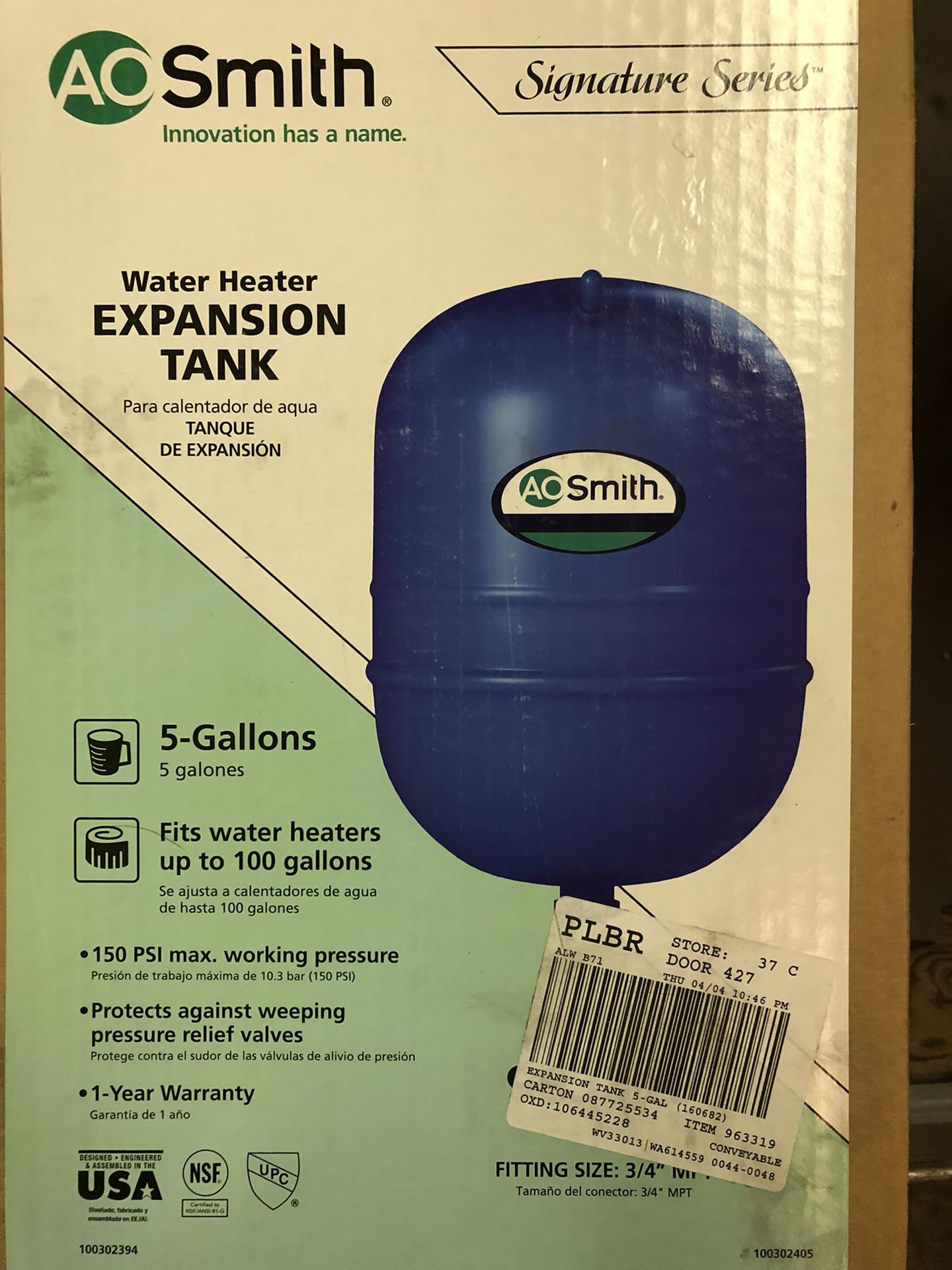 New AO Smith 5 Gallon water Heater expansion Tank