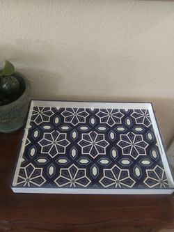 Large blue decorative serving trey
