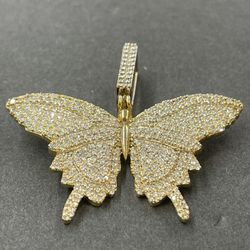 Diamond Butterfly Pendant 3.70 carats Diamond City Ice 14K, Yellow Gold