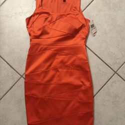 NWT Sangria Orange sleeveless body con Lined Satin Stretch Cocktail Dress sz 10