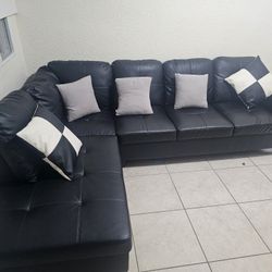 Black Faux Leather Sectional 