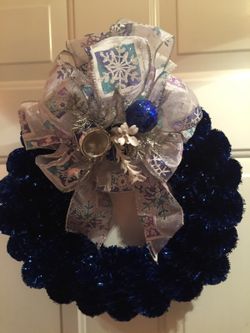 Beautiful deep blue holiday wreath